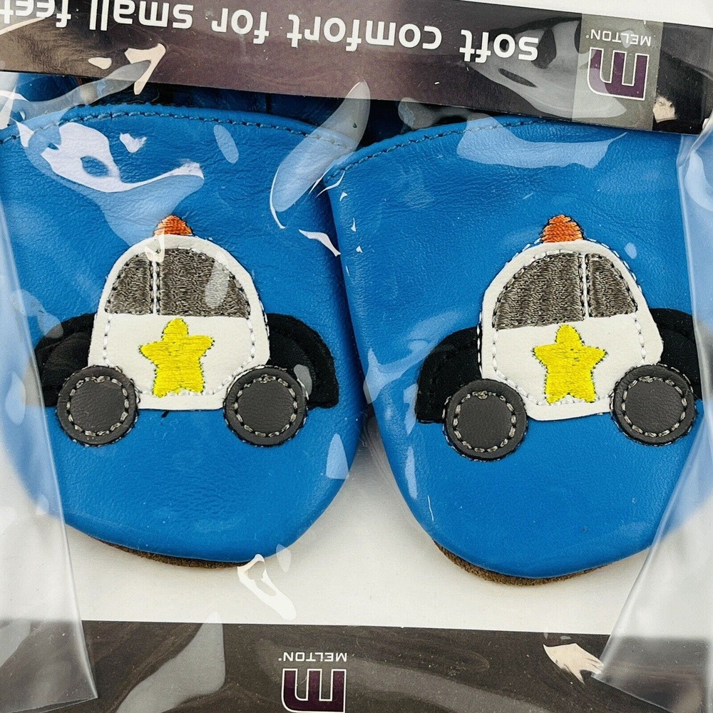 Melton Baby Shoes 6-12 Months Police Car Blue Soft Leather Slip On Non Skid Sole